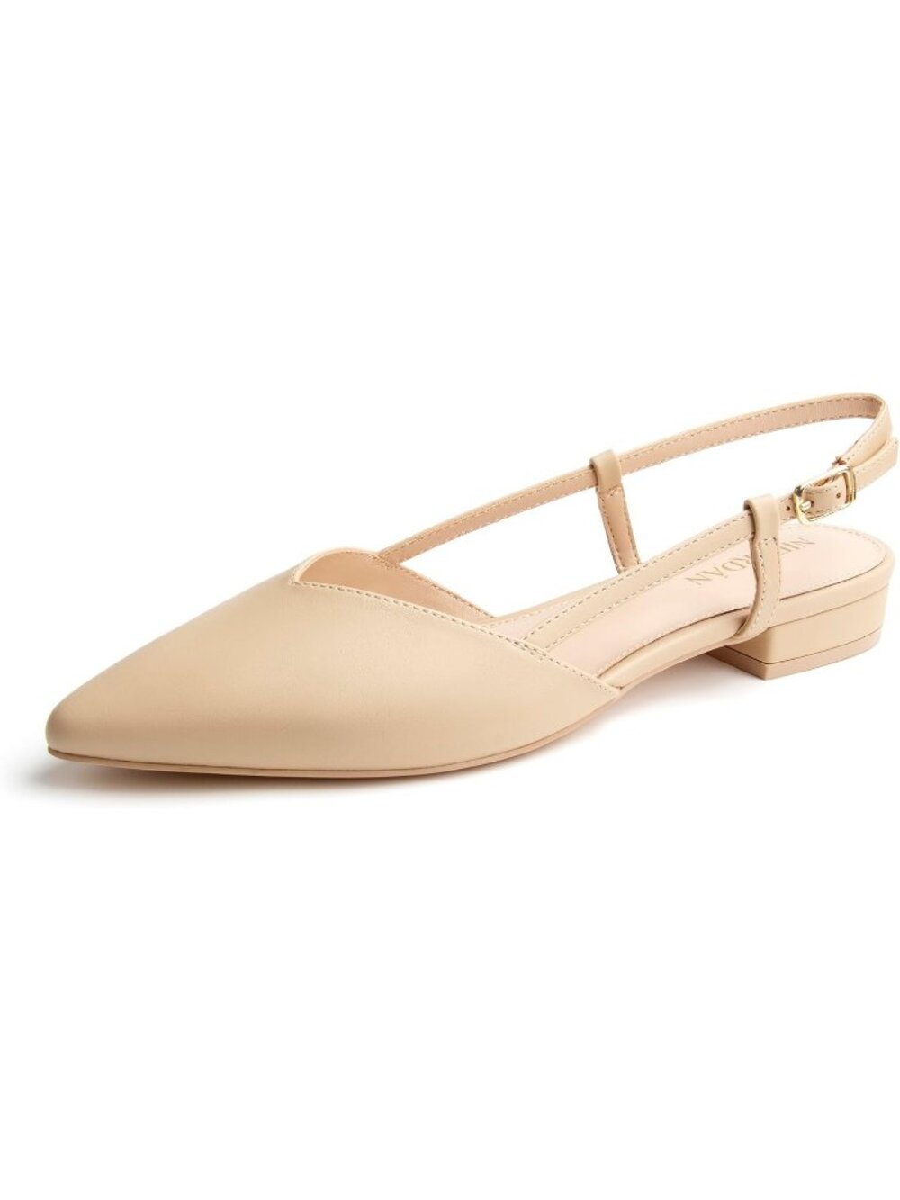 Women's Nude Leather Closed Pointed Toe Buckle Strap Slingback Ballet Flats
